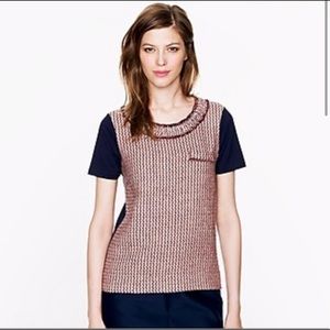 J. Crew Short Sleeve Tweed Blouse Women Size M